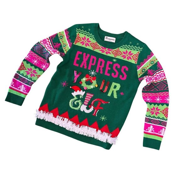 Christmas Express Your Elf Campy Women's Christmas Crewneck Sweater Size Large - Picture 1 of 13